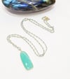 Blue Topaz Chain Necklace with Aqua Onyx Pendant 