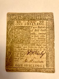 One Shilling Piece - Colonial Note from 1776 Printed by James Adams