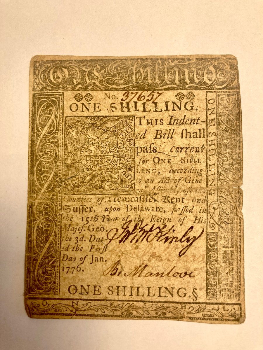 One Shilling Piece - Colonial Note from 1776 Printed by James Adams ...