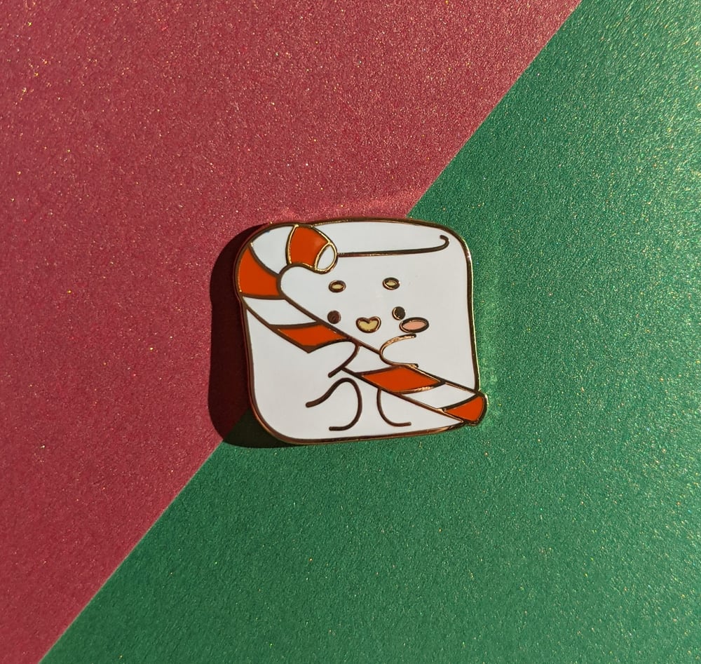 Image of Marshmallow Candy Cane Enamel Pin
