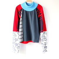 Image 2 of blue red patchwork adult 17TH seventeenth 17 teenager teen BIRTHDAY PARTY BDAY long sleeve crop top
