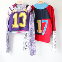 Image 3 of blue red patchwork adult 17TH seventeenth 17 teenager teen BIRTHDAY PARTY BDAY long sleeve crop top