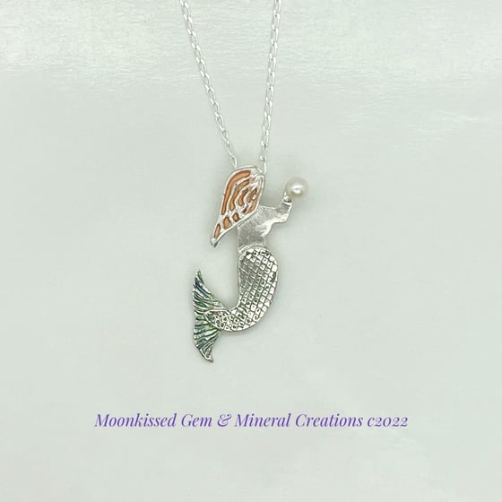 Image of Little Mermaid with Pearl Fine Silver Pendant