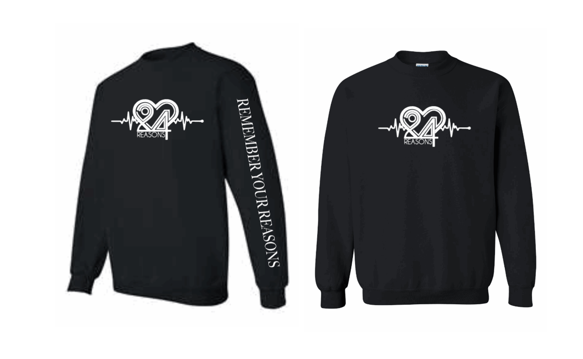 Image of Black Remember Your Reasons Heartbeat Logo Crewneck Sweater