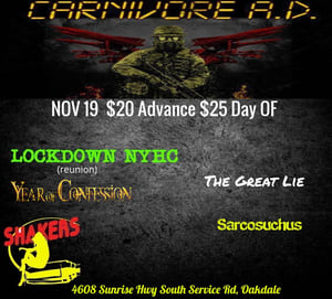 Image of Carnivore AD at Shakers Pub