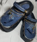 Image 3 of Tasty Raw Edge Denim “Eyes On You” Chunky Clogs