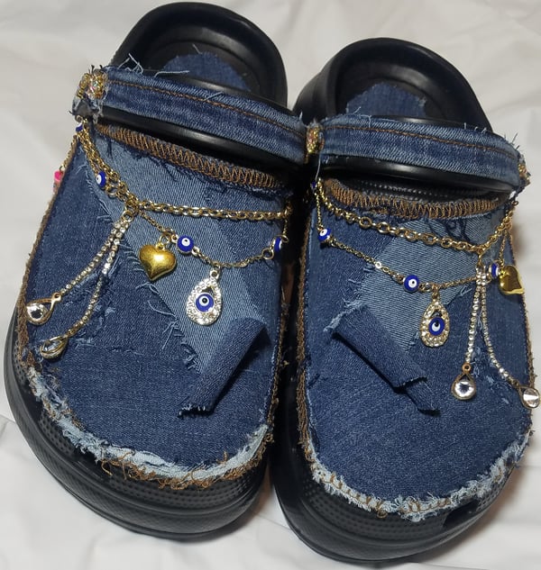 Image of Tasty Raw Edge Denim “Eyes On You” Chunky Clogs