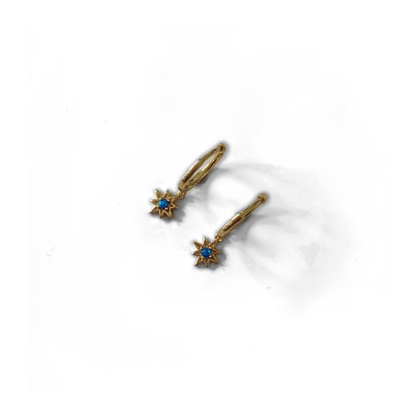 Image of Gold & Turquoise Star Hoop Earrings 