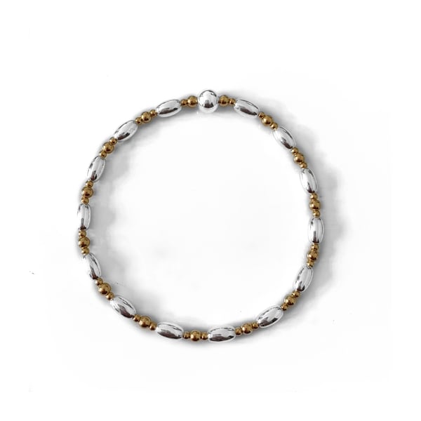 Image of Sterling Silver & Gold oval bead stacking bracelet 