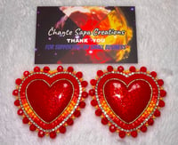 Image 3 of Hand Painted/Polished Dark Red Heart Beaded Earrings