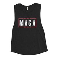Image 2 of MAGA Distressed - Black Heather - Ladies’ Muscle Tank