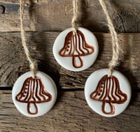 Image 2 of Ceramic Autumn Toadstool Motif small Tags set of 3