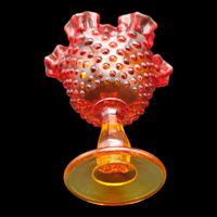 Image 3 of Fenton Hobnail Amberina Ruffled Edge Compote