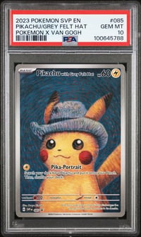 Image 1 of PSA 10 - 2023 POKEMON SVP EN-SV BLACK STAR PROMO #085 PIKACHU/GREY FELT HAT POKEMON X VAN GOGH