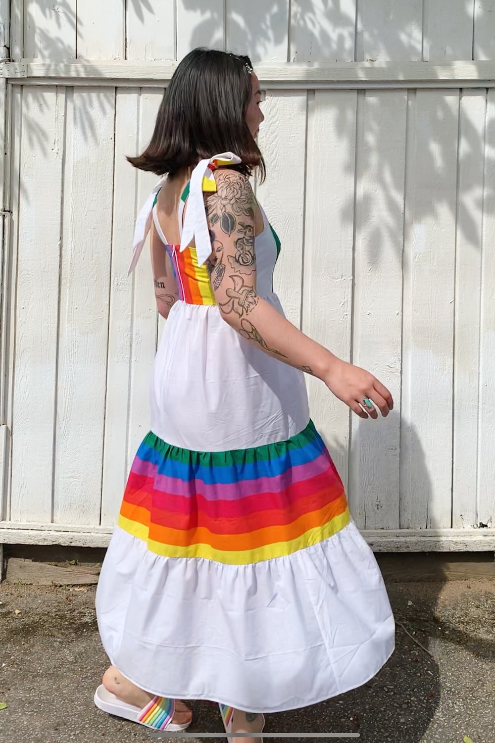 Image of Tie Shoulder Tiered Dress — Rainbow