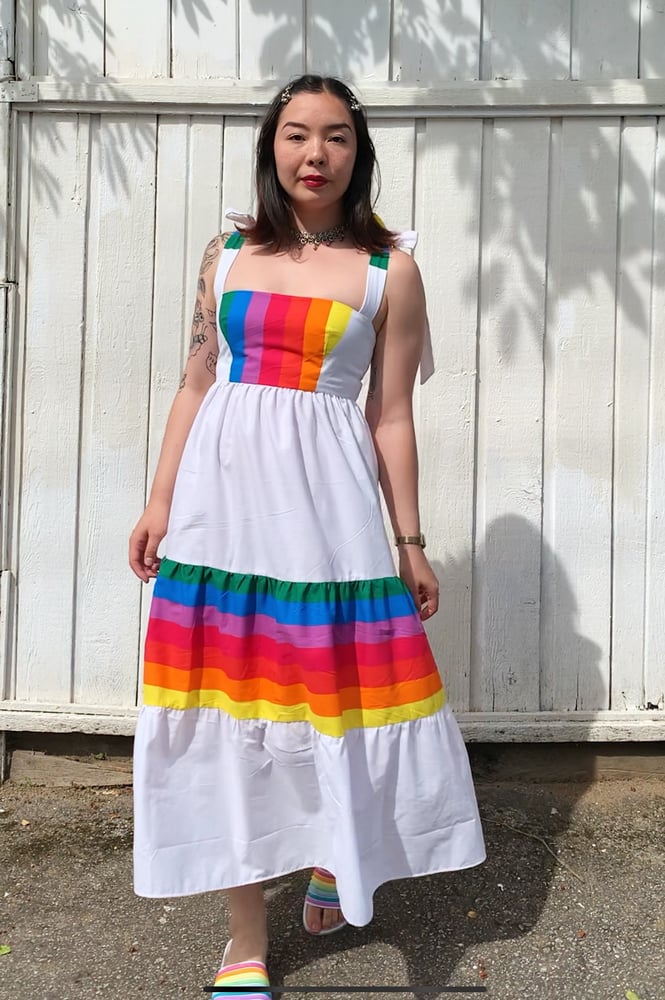 Image of Tie Shoulder Tiered Dress — Rainbow