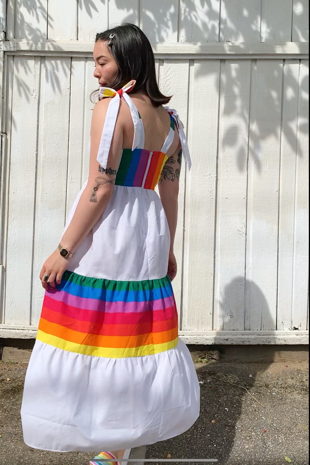 Image of Tie Shoulder Tiered Dress — Rainbow