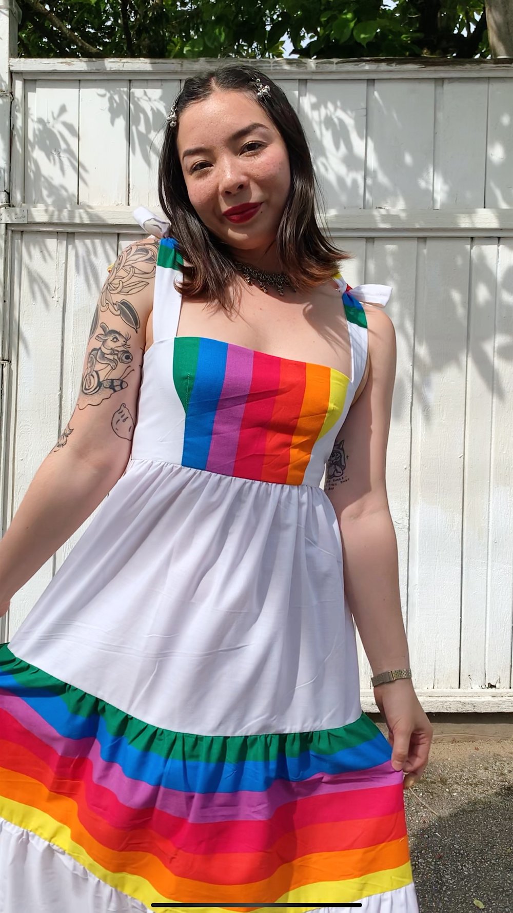 Image of Tie Shoulder Tiered Dress — Rainbow