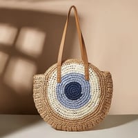 Image 1 of Boho Evil Eye Paper Straw Handbag