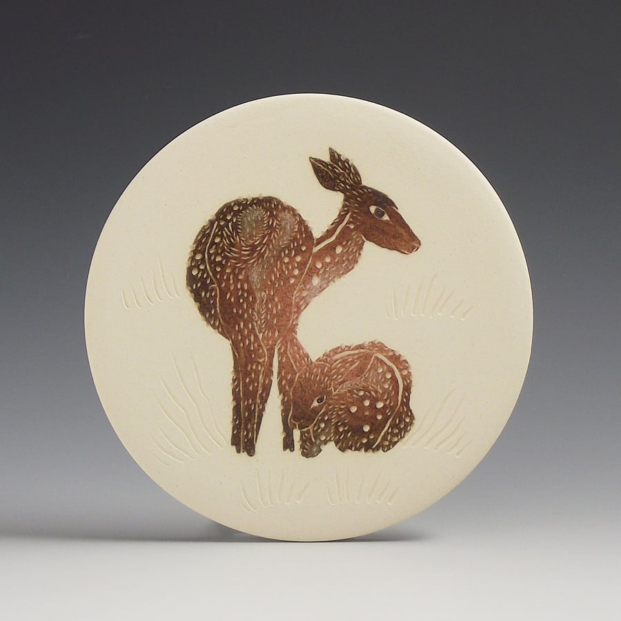 Image of Doe & fawn ceramic wall hanging 