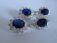 Image 2 of Kate Middleton Duchess of Cambridge Inspired Replikate Sapphire Oval Double Drop Earrings