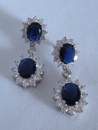 Image 1 of Kate Middleton Duchess of Cambridge Inspired Replikate Sapphire Oval Double Drop Earrings