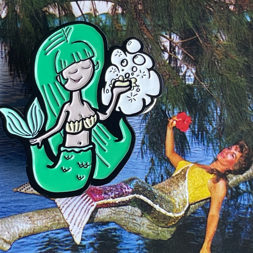 BUBBLY MERMAID Dive Bar Soap Co. 1.75" Full-Color Enamel Pin