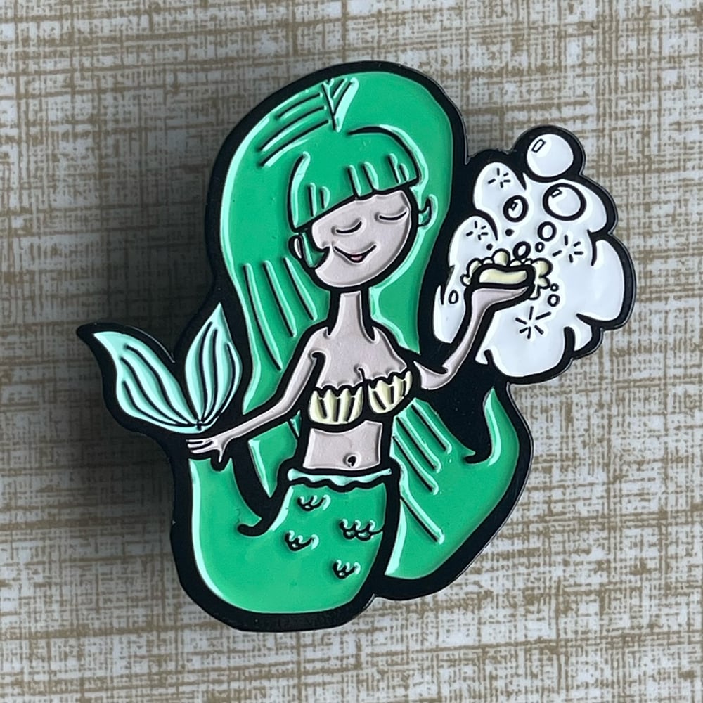 BUBBLY MERMAID Dive Bar Soap Co. 1.75" Full-Color Enamel Pin