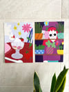 Plant Lady and Strawberry Dessert Indoor Posters (A4)