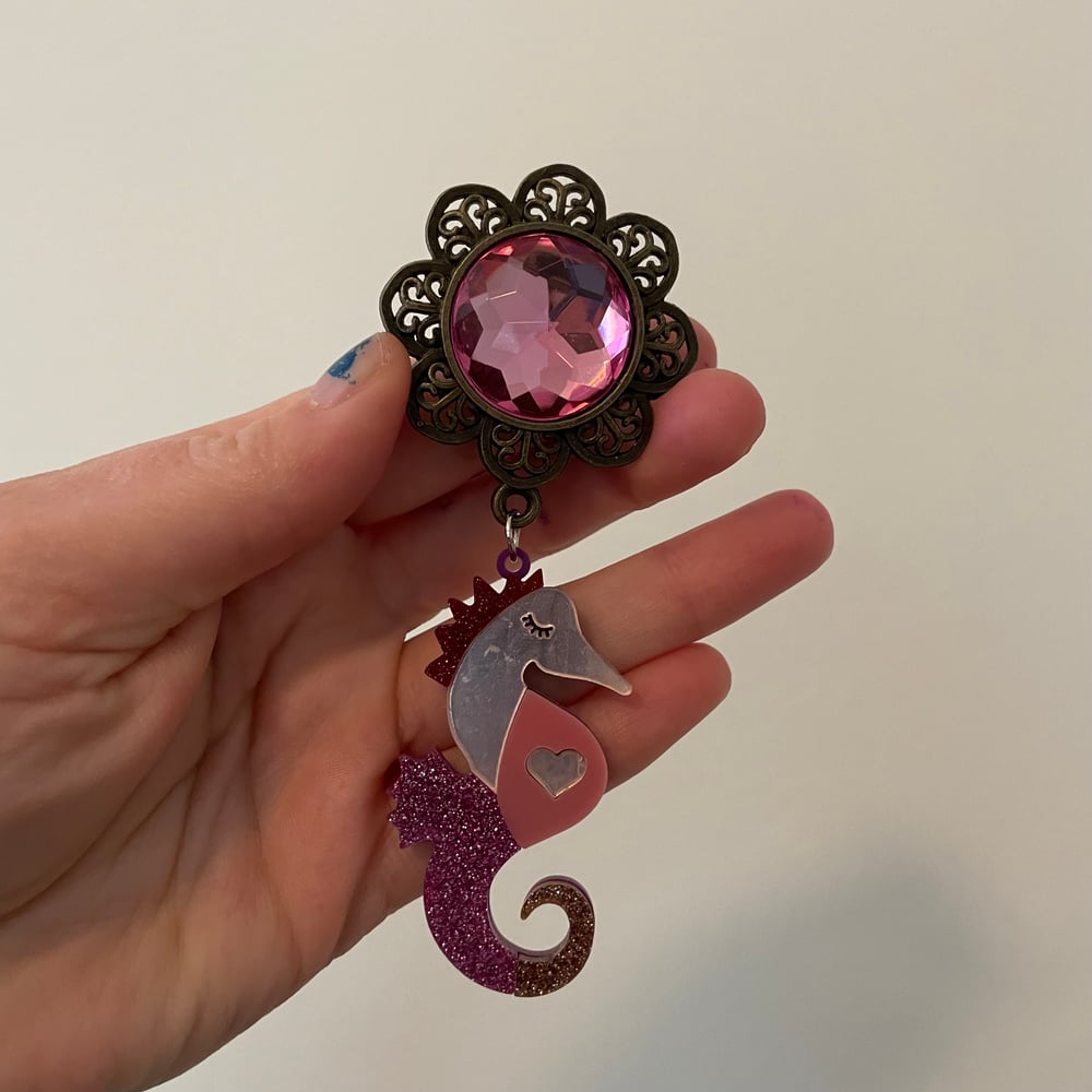 Image of Pink Gem Seahorse Dangles (sizes 7/8-1 1/2)