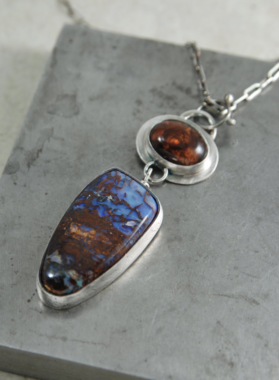 Banded Agate With Fire Opal offers Pendant