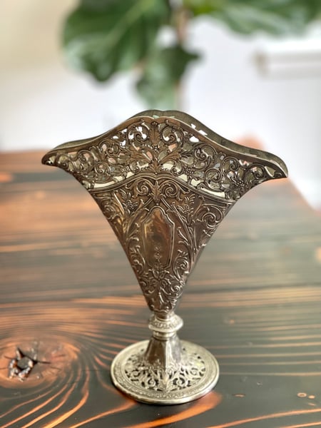 Image of Vintage metal Fan shaped vase