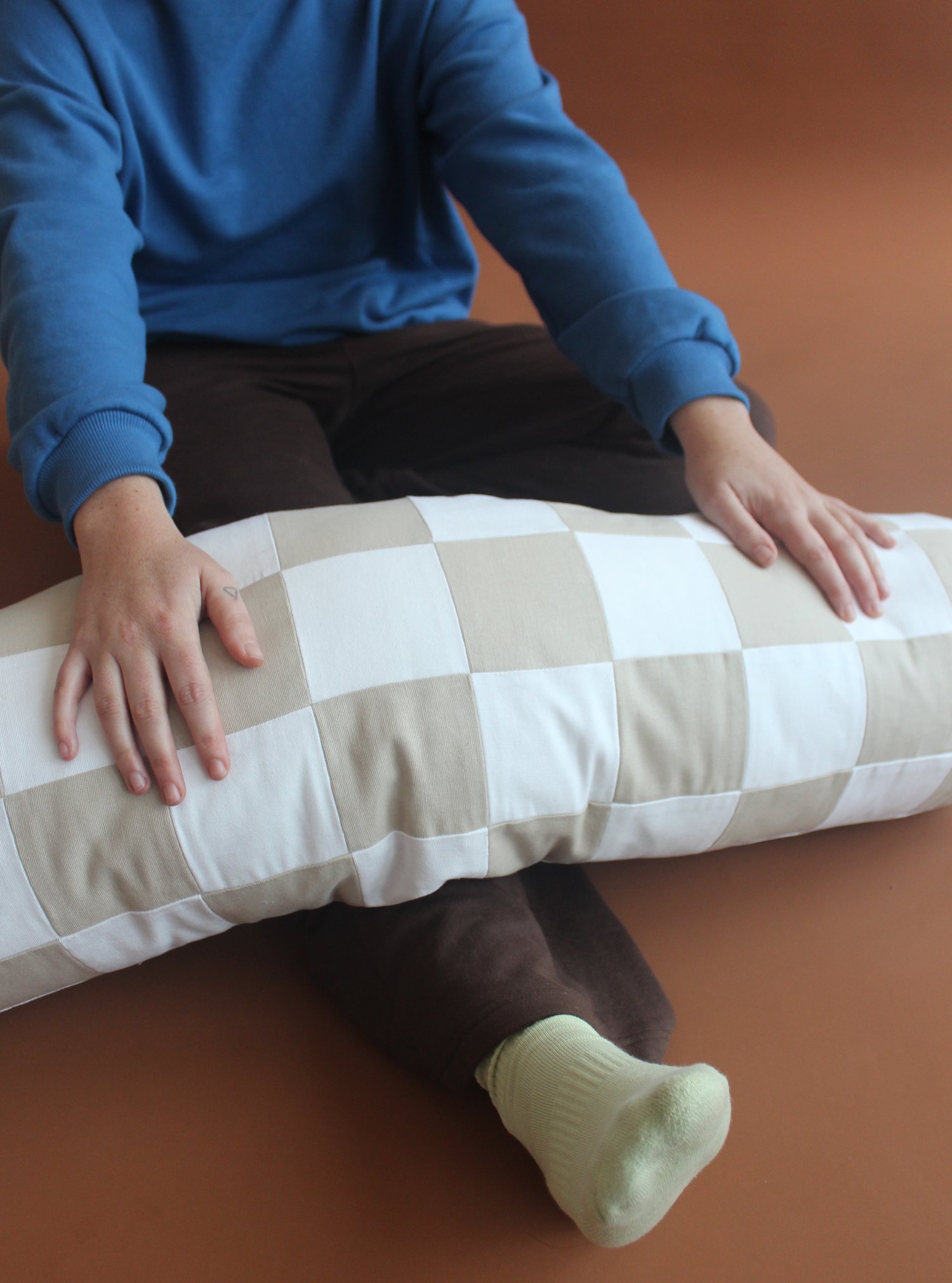 Image of COLLAPSE // BOLSTER PILLOW - Beige and White
