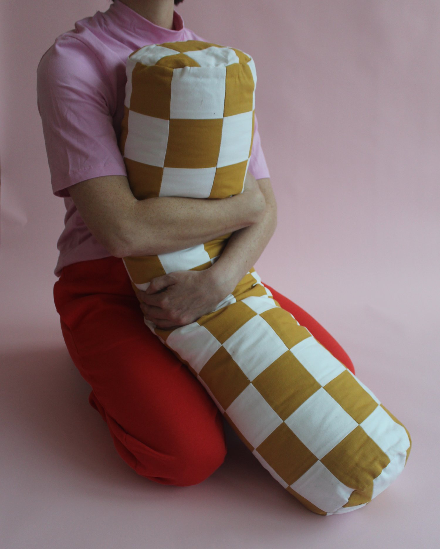 Image of COLLAPSE // BOLSTER PILLOW - Mustard and White