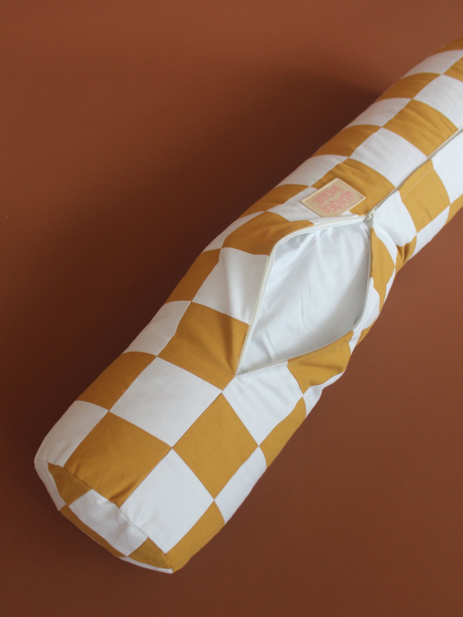 Image of COLLAPSE // BOLSTER PILLOW - Mustard and White
