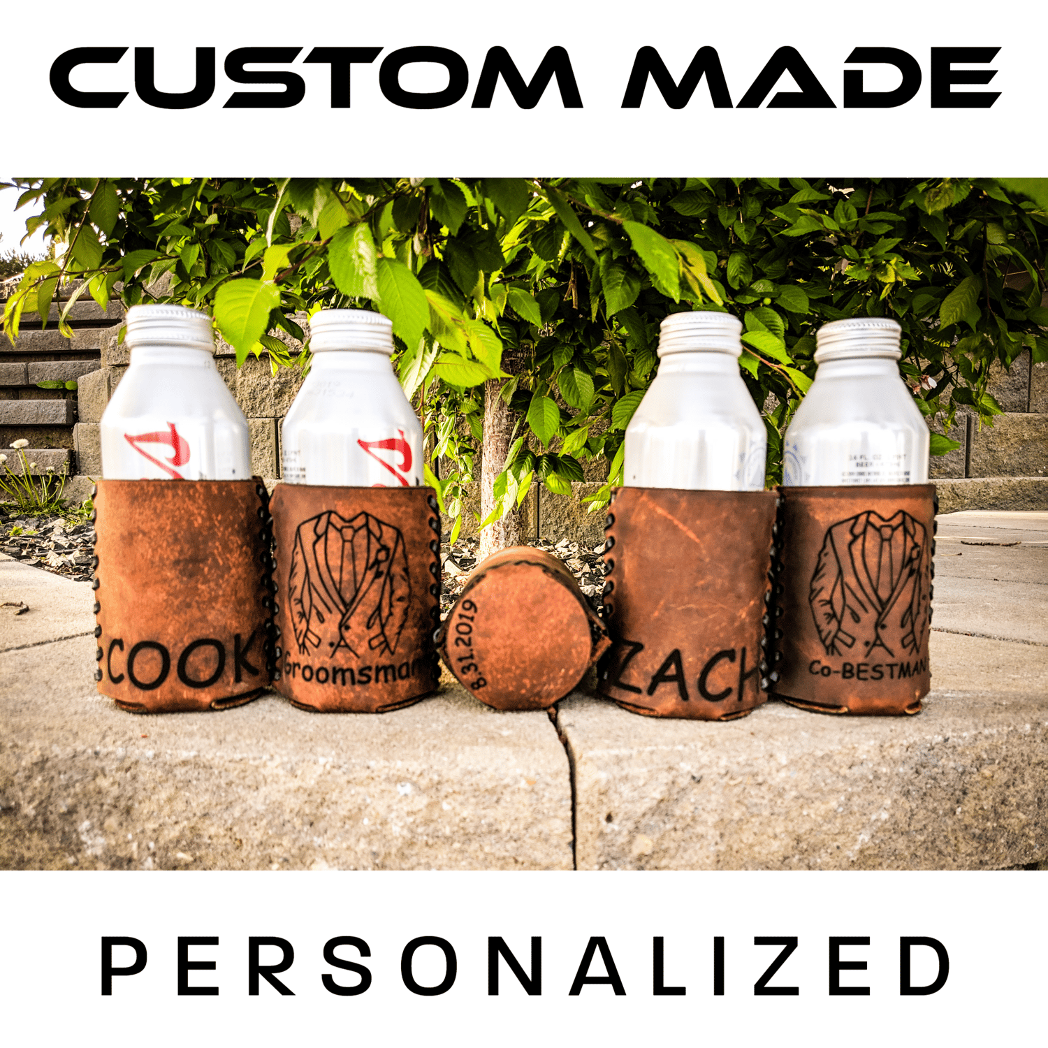 Personalized Groomsmen gift, Leather drink holder, Groomsmen coozies