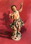 Derby figure of a boy with a dove on a red ground