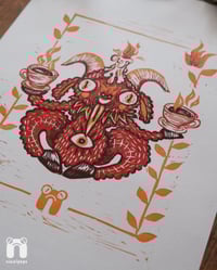 Image 1 of Caffeinated Baphomet A4 Lino Print 