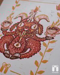 Image 4 of Caffeinated Baphomet A4 Lino Print 