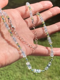 Image 2 of Aquamarine Rainbow Moonstone Peridot Hand Knotted Crystal Necklace Adjustable Length
