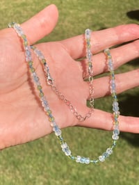 Image 1 of Aquamarine Rainbow Moonstone Peridot Hand Knotted Crystal Necklace Adjustable Length