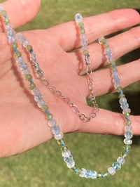 Image 4 of Aquamarine Rainbow Moonstone Peridot Hand Knotted Crystal Necklace Adjustable Length