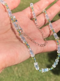 Image 3 of Aquamarine Rainbow Moonstone Peridot Hand Knotted Crystal Necklace Adjustable Length