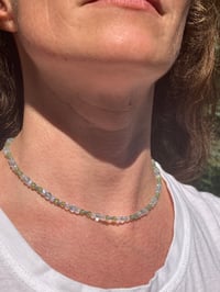 Image 5 of Aquamarine Rainbow Moonstone Peridot Hand Knotted Crystal Necklace Adjustable Length