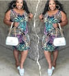 PLUS SIZE MULTI COLORED V FRONT  BODYCON DRESS 