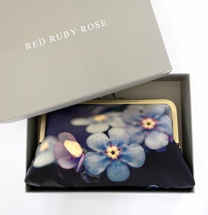 Image of Forget-me-not, silk clutch bag with optional chain handle