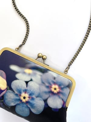 Image of Forget-me-not, silk clutch bag with optional chain handle