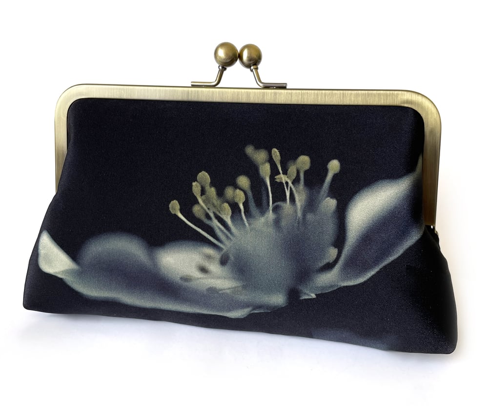 Image of Wood anemone, printed silk clutch bag + chain handle