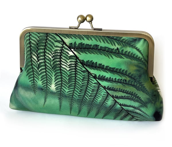 Image of Ferns, printed silk clutch bag