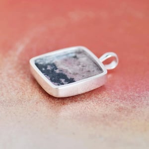 Image of Big Rhodonite cushion shape cabochon cut silver necklace